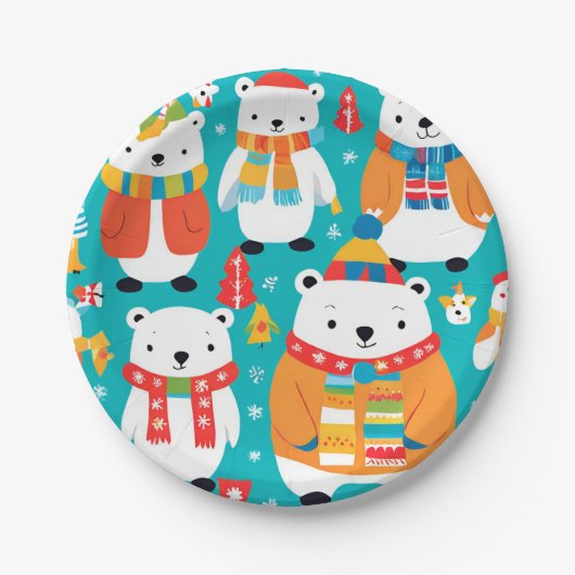 Kerst Winter Dier Party Patroon Papieren Bordje (Voorkant)