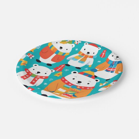 Kerst Winter Dier Party Patroon Papieren Bordje (Gekanteld)