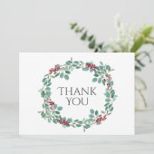 Kerst Winter Eucalyptus bessen Eenvoudige Krans Bedankkaart (Staand voorkant)