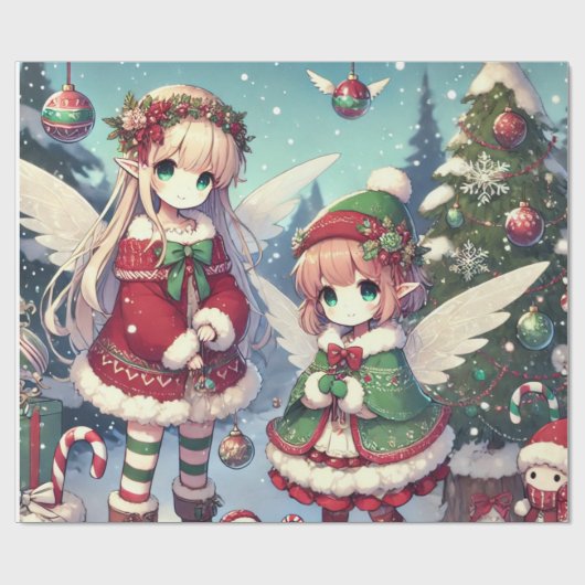 Kerst Winter Feeën Cadeaupapier (Vlak)