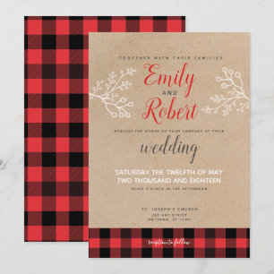 Kerst Winter Flanel Rood Zwart Huwelijk Kaart