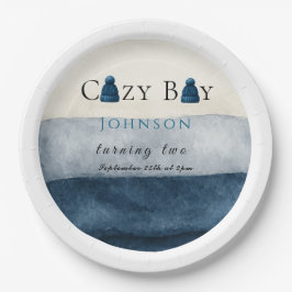 Kerst Winter Gezellig Jongen Twee Draaien Papieren Bordje