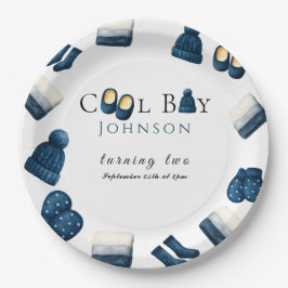 Kerst Winter Gezellig Jongen Twee Draaien Papieren Bordje