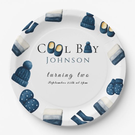 Kerst Winter Gezellig Jongen Twee Draaien Papieren Bordje (Voorkant)