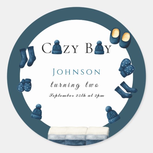 Kerst Winter Gezellig Jongen Twee Draaien Ronde Sticker (Voorkant)