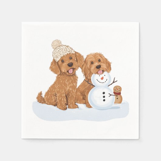Kerst Winter Goldendoodle Hond Sneeuwman Servet (Voorkant)