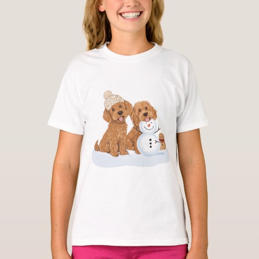 Kerst Winter Goldendoodle Hond Sneeuwman T-shirt (Voorkant)