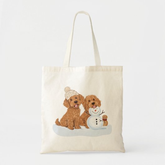 Kerst Winter Goldendoodle Hond Sneeuwman Tote Bag (Voorkant)