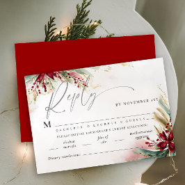 Kerst Winter Green Red Bow Meal Wedding RSVP