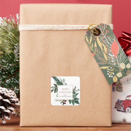 Kerst winter groen blij kerstfeest vierkante sticker (Feestdagen)