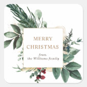 Kerst winter groen blij kerstfeest vierkante sticker (Voorkant)