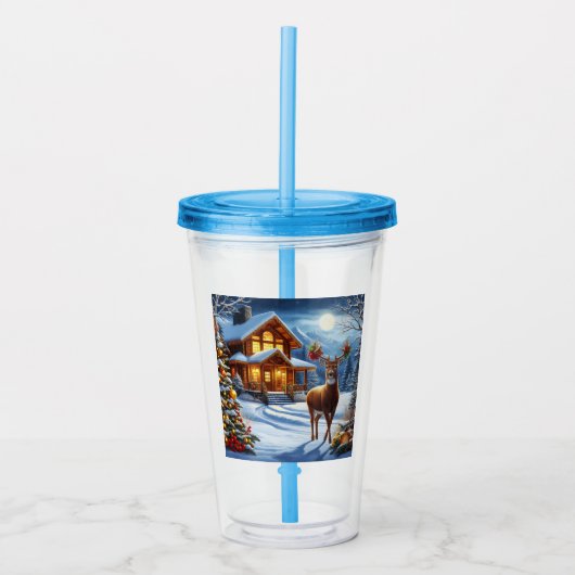 Kerst/Winter Herten Lodge Acryl Drinkbeker (Voorkant)