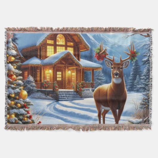 Kerst/Winter Herten Lodge Deken (Voorkant)