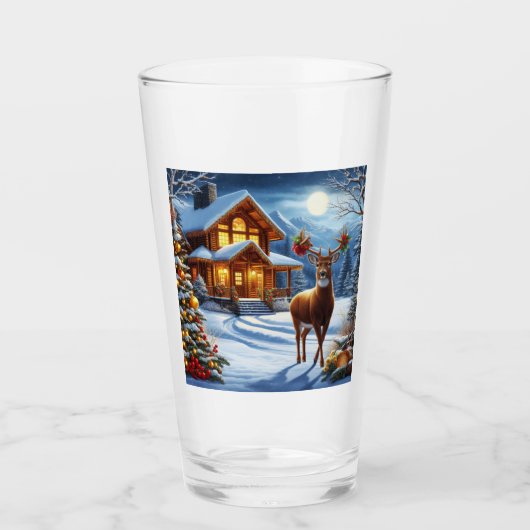Kerst/Winter Herten Lodge Glas (Voorkant)