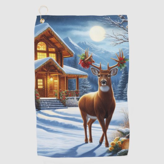 Kerst/Winter Herten Lodge Golfhanddoek (Voorkant)