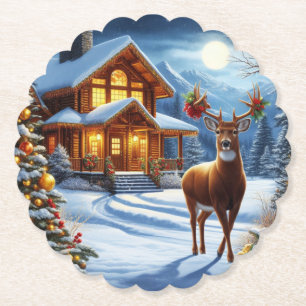 Kerst/Winter Herten Lodge Kartonnen Onderzetters