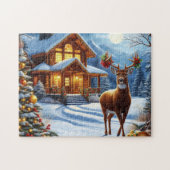 Kerst/Winter Herten Lodge Legpuzzel (Horizontaal)