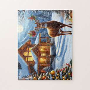 Kerst/Winter Herten Lodge Legpuzzel