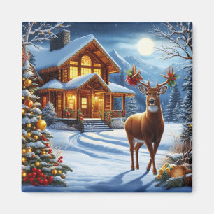Kerst/Winter Herten Lodge Magneet