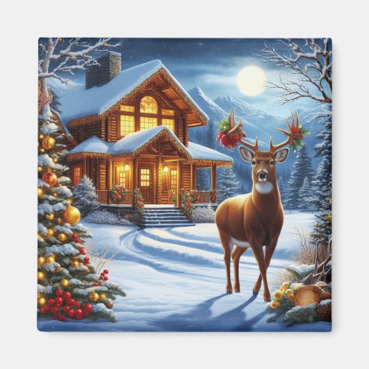Kerst/Winter Herten Lodge Magneet (Voorkant)