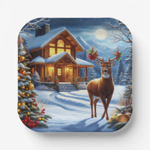 Kerst/Winter Herten Lodge Papieren Bordje