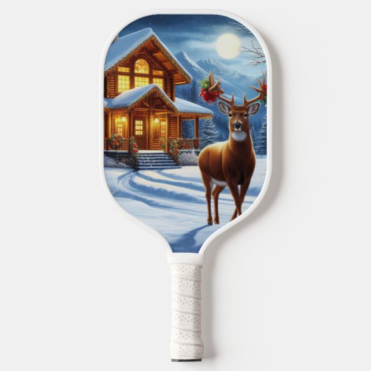 Kerst/Winter Herten Lodge Pickleball Paddle (Voorkant)