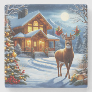 Kerst/Winter Herten Lodge Stenen Onderzetter