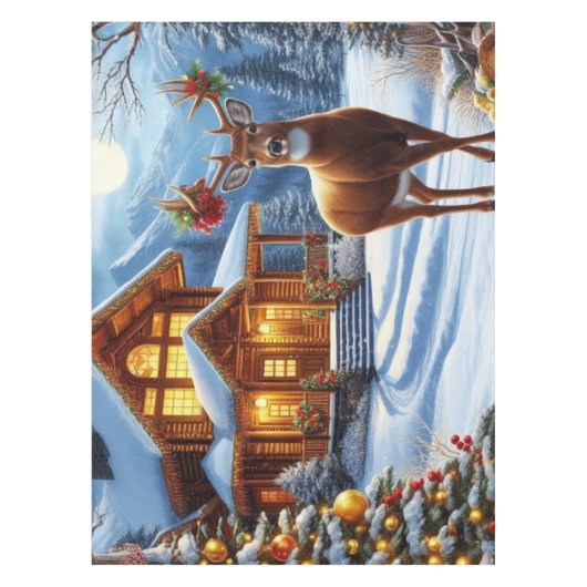 Kerst/Winter Herten Lodge Tafelkleed (Voorkant)