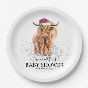 Kerst Winter Hoogland Koe Kalfje Baby Shower Papieren Bordje