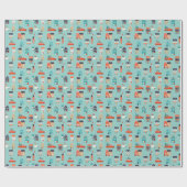 Kerst Winter Huizen Rode Auto Cadeaupapier (Vlak)