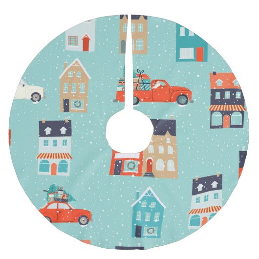 Kerst Winter Huizen Rode Auto Kerstboom Rok (Voorkant)