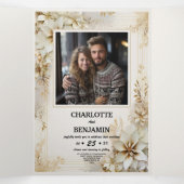 Kerst Winter Ivoor Beige Minimaal Gepersonaliseerd Drieluik Uitnodiging (Binnenkant midden)