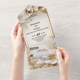 Kerst Winter Ivoor Bloem Vintage Bruiloft All In One Uitnodiging