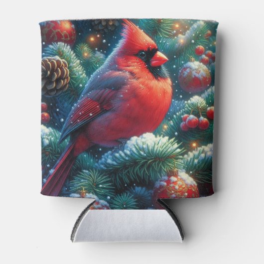 Kerst/winter kardinaal blikjeskoeler (Voorkant)