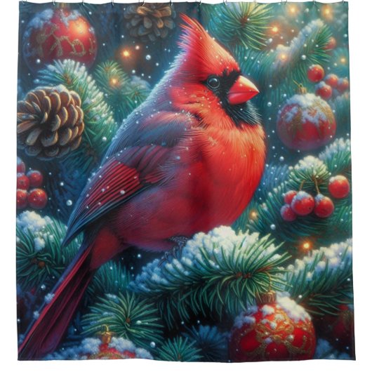 Kerst/winter kardinaal douchegordijn (Voorkant)