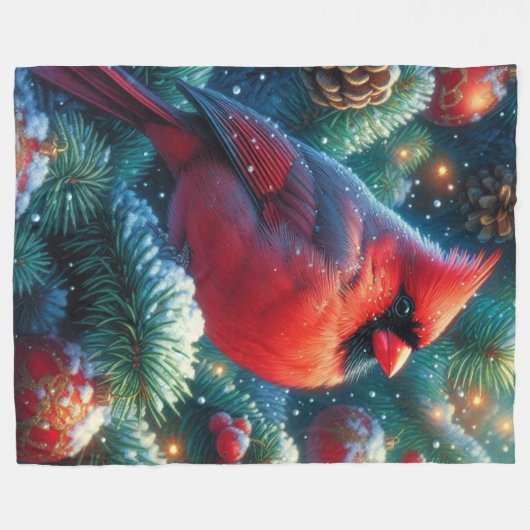 Kerst/winter kardinaal fleece deken (Voorkant (Horizontaal))