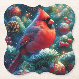 Kerst/winter kardinaal kartonnen onderzetters