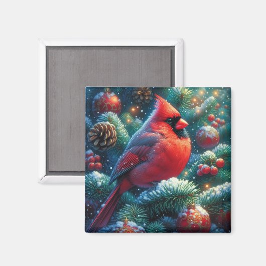Kerst/winter kardinaal magneet (Voorkant / Achterkant)