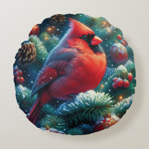 Kerst/winter kardinaal rond kussen