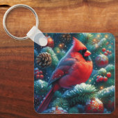 Kerst/winter kardinaal sleutelhanger (Voorkant)