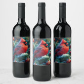 Kerst/winter kardinaal wijn etiket (Flessen)