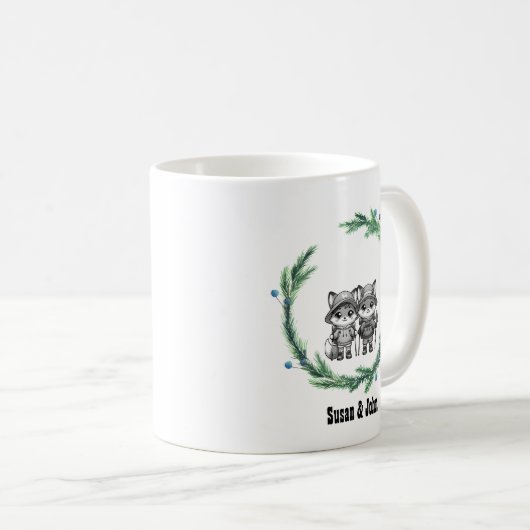 Kerst Winter Krans Camp Pas getrouwd paar Fox Koffiemok (Voorkant rechts)
