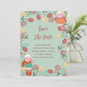 Kerst Winter Lam Florale Rand Illustratie Save The Date (Staand voorkant)