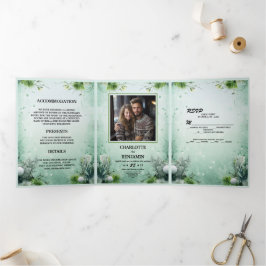 Kerst Winter Lime Groen Minimaal Gepersonaliseerd Drieluik Uitnodiging