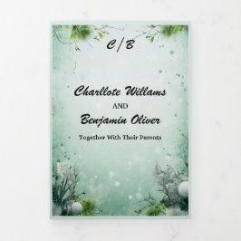 Kerst Winter Lime Groen Minimaal Gepersonaliseerd Drieluik Uitnodiging
