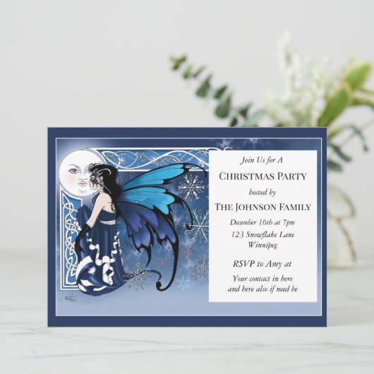 Kerst Winter Maan Fairy Kaart (Staand voorkant)