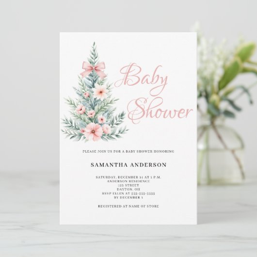 Kerst Winter Meisje Baby shower Kaart (Staand voorkant)