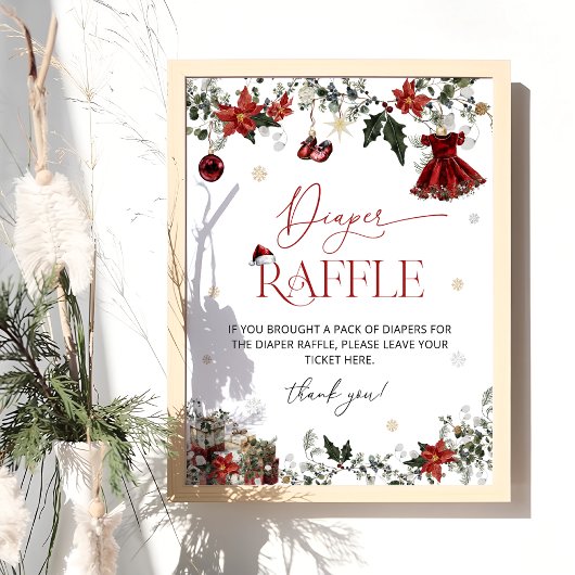 Kerst Winter Meisje Baby shower Luier Raffle Poster