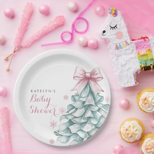 Kerst Winter Meisje Baby shower Papieren Bordje (Feest)
