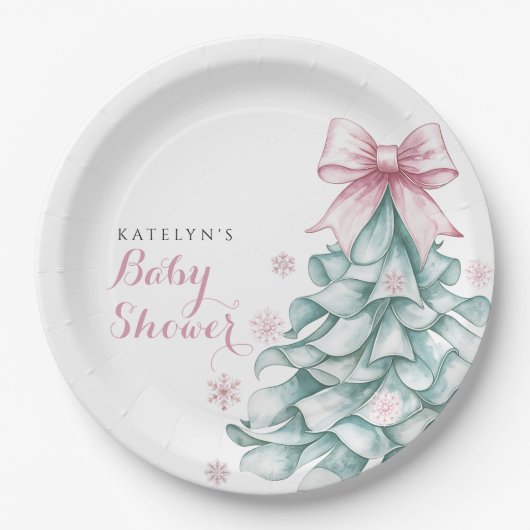 Kerst Winter Meisje Baby shower Papieren Bordje (Voorkant)